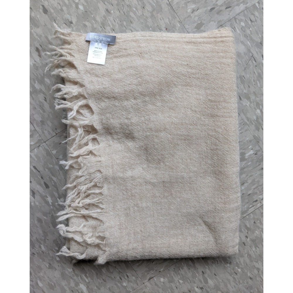 Nordstrom 100% Cashmere Blanket Scarf Beige Oatmeal Lightweight Minimalist Wrap